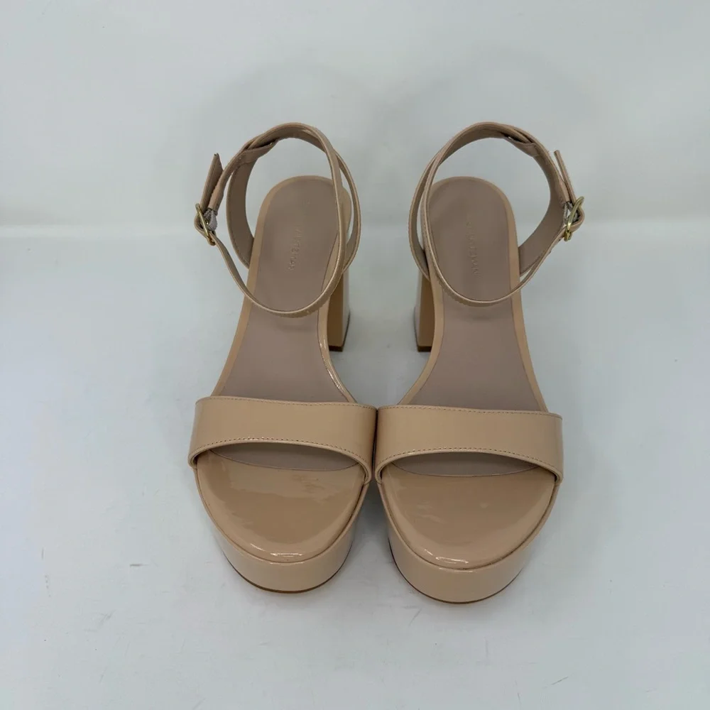 New Stuart Weitzman Gala Patent Leather Sandals Golden Beige Sz 9
